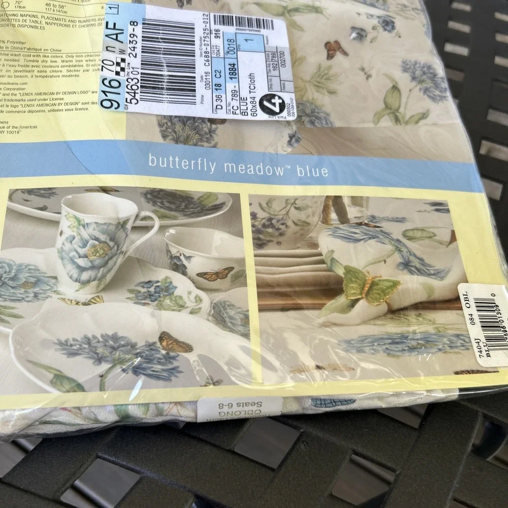 Lenox Butterfly Meadow Blue Oblong Table Cloth 60x84 Older Packing
